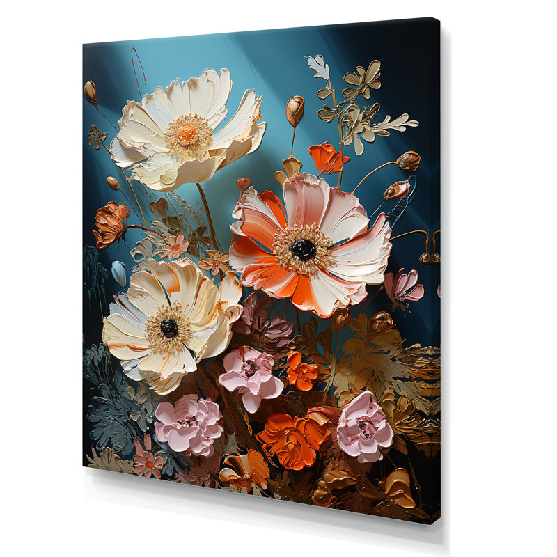«Blue and Beige Poppies», reproduction sur toile, Toile tendue, H 40 po x l 30 po x P 1,5 po