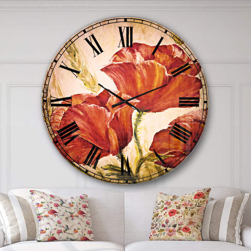 Trois coquelicots - horloge murale traditionnelle, Surdimensionné