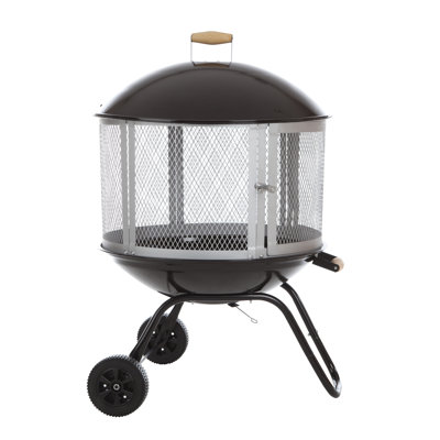 Fire Sense Fire Pit Bessemer Rolling, Porcelain Enamel with Wheels & Handle -Black & Silver-28"