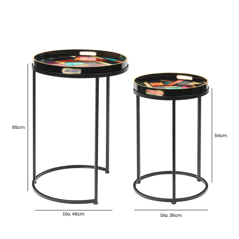 Bellarose 65cm Round Nesting Table for Living Room, Modern Design Top End Table, Orange/Yellow