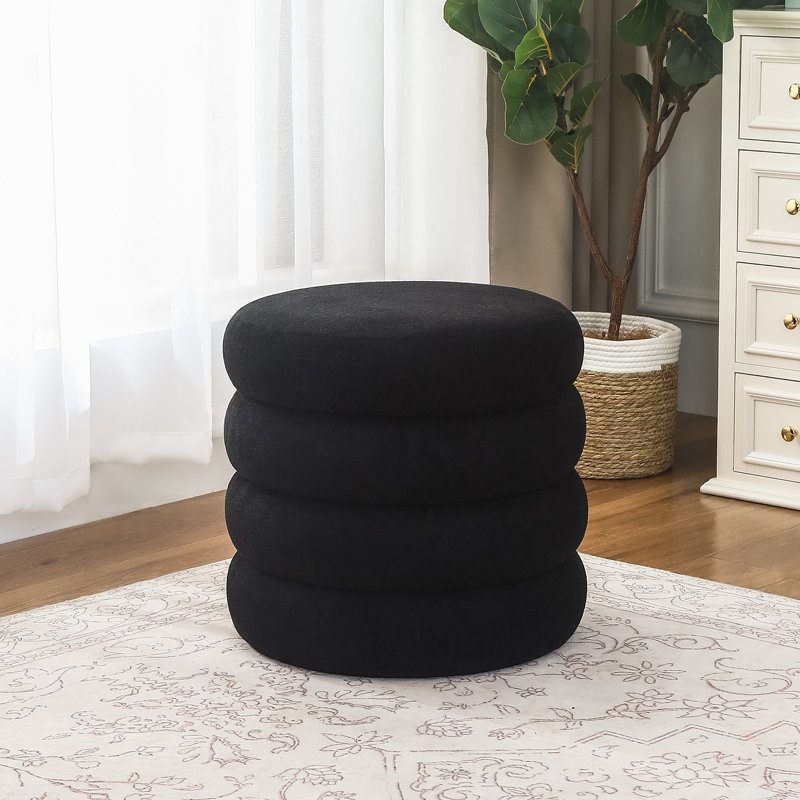 Repose-pieds rond avec rangement Milind H 18,9 po, Noir, noir, noir, noir