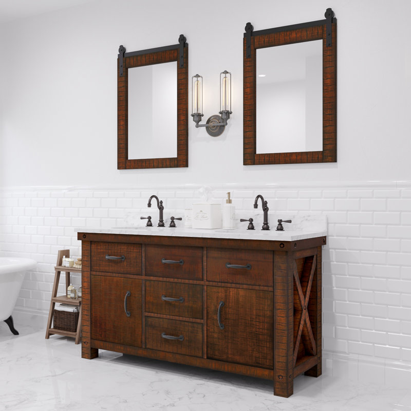 Aberdeen 60" Bath Vanity with Mirror, Carrara White, Rustic Sierra