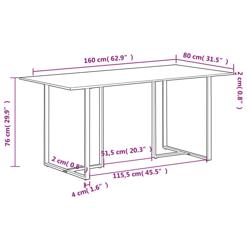 Sheilds Rectangular Dining Table, H76 x L160 x W80cm, Multicolour