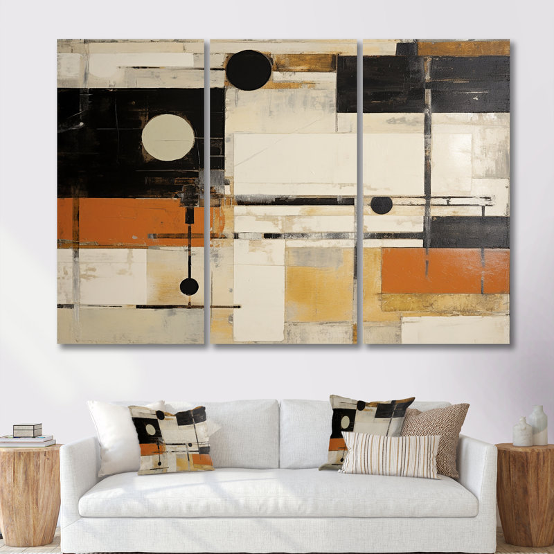 Modernisme orange noir beige - ensemble de décoration murale abstrait, H 60 po x l 84 po x P 1,5 po, Toile tendue