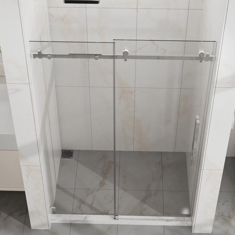48" W X 72" H Sliding Glass Shower Door, Finish, 1/4" (6Mm) Easy - Clean, Adjustable Width 44 48 In, Waterproof Sealing, Quiet Operation Door With Clear Clean Coating, Reversible,