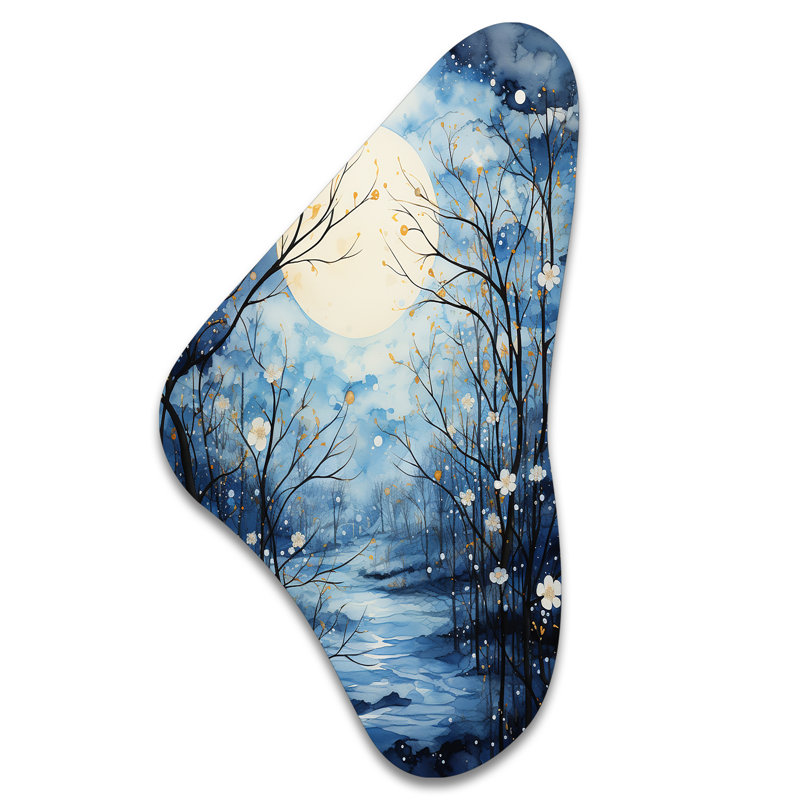 Gwennyth, arbre blanc bleu au clair de lune, silhouette I - arbres Boomerang, H 31 po x l 17 po