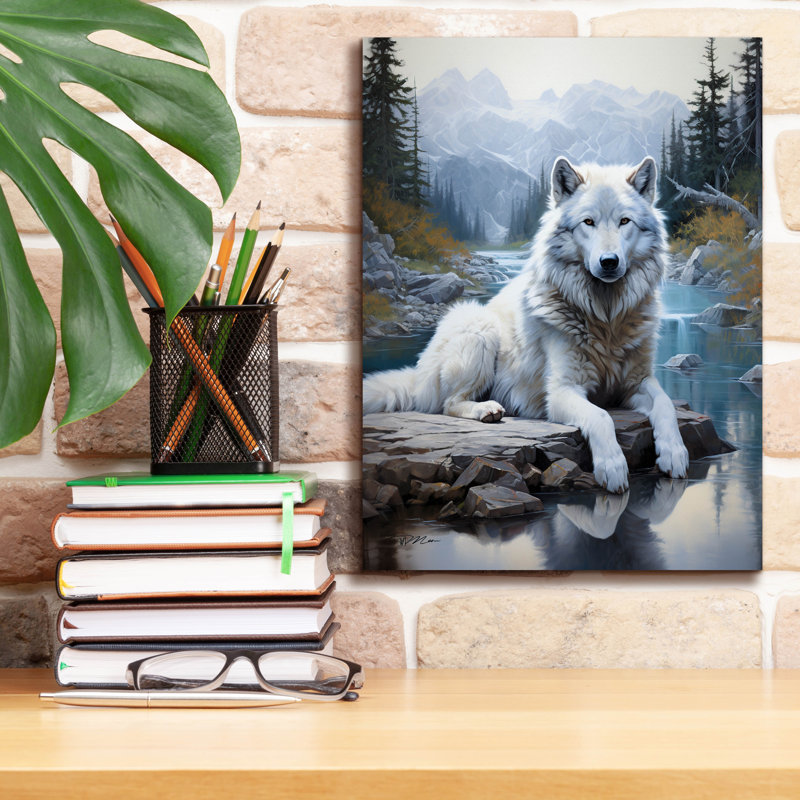 Toile épique «White Wolf Parmi La Glace» par Momart, H 16 po x l 12 po x P 0,75 po