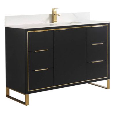 Meuble-lavabo simple autoportant 48 po avec plateau en pierre Gerwyn