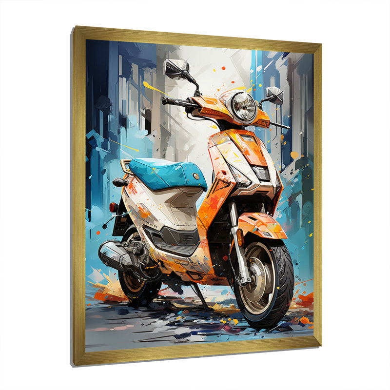 Cirack " Coral Electric Glide Scooter ", 32" H x 24" W x 1" D, Gold Picture Framed