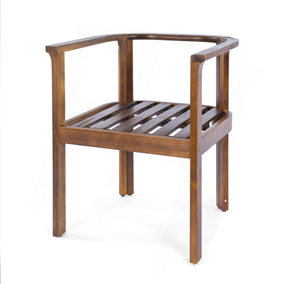 Ensemble de 2 chaises de salle à manger d'extérieur avec accoudoirs courbés en bois d'acacia, finition brune et coussins crème