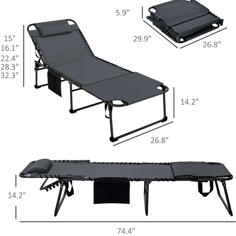 Fauteuil de bronzage 2 pièces avec 5 angles, trou de lecture, poche latérale, pliable, gris pour la terrasse, la plage, la chaise longue pliante d'extérieur de, pièce, 5 degrés d'inclinaison, poche et bain de soleil