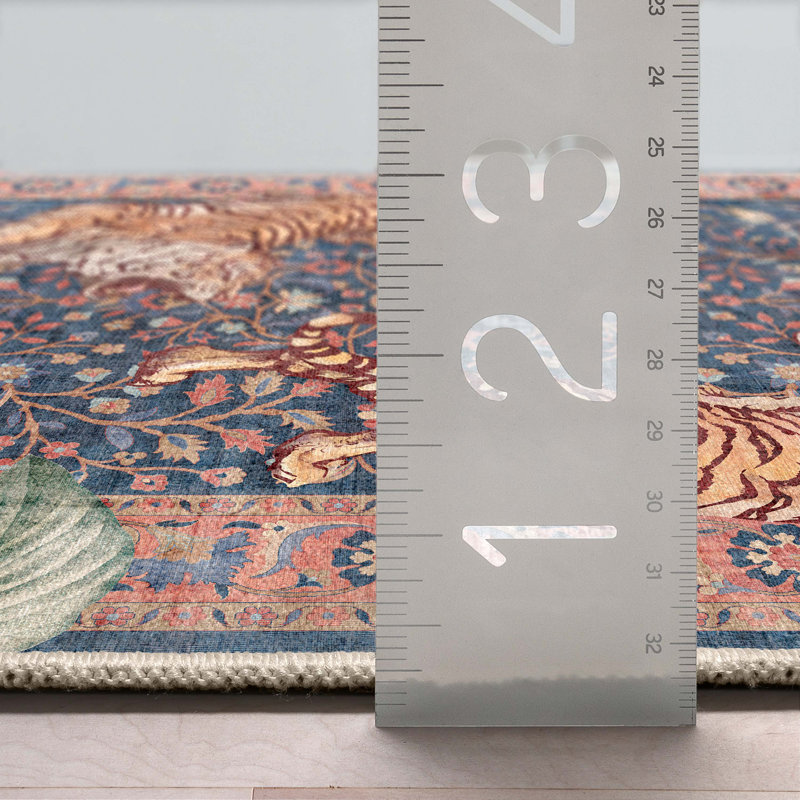 Shanea Botanical Tiger Multi Navy Modern Floral Flat-Pile Rug, Rectangle 3'3" x 5'