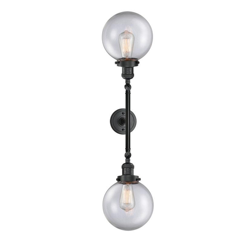 Éclairage de salle de bain à intensité variable 2 lumières Clementina, Transparent, Ampoule incandescente rétro de 60 watts