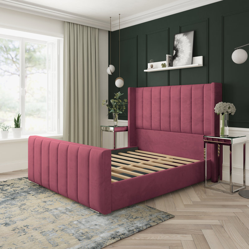 Aspen Plush Velvet Upholstered Bed Frame, Maroon, Double (4'6)