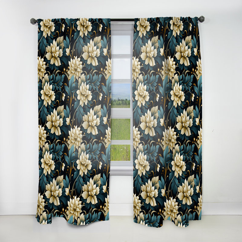 Black And Beige Damask Flower Opulence II - Damask Curtain - Velvet Room Darkening - 1 panel, 52" W x 90" L