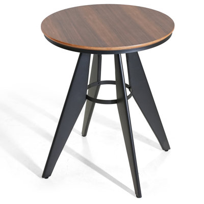 Round Cafe Table - 23.62" Oak Wood Top, Metal Frame, 27.6" High, Modern Industrial Bounaga For Kitchen, Home Office, Bistro, Compact For Space Saving by 17 Stories