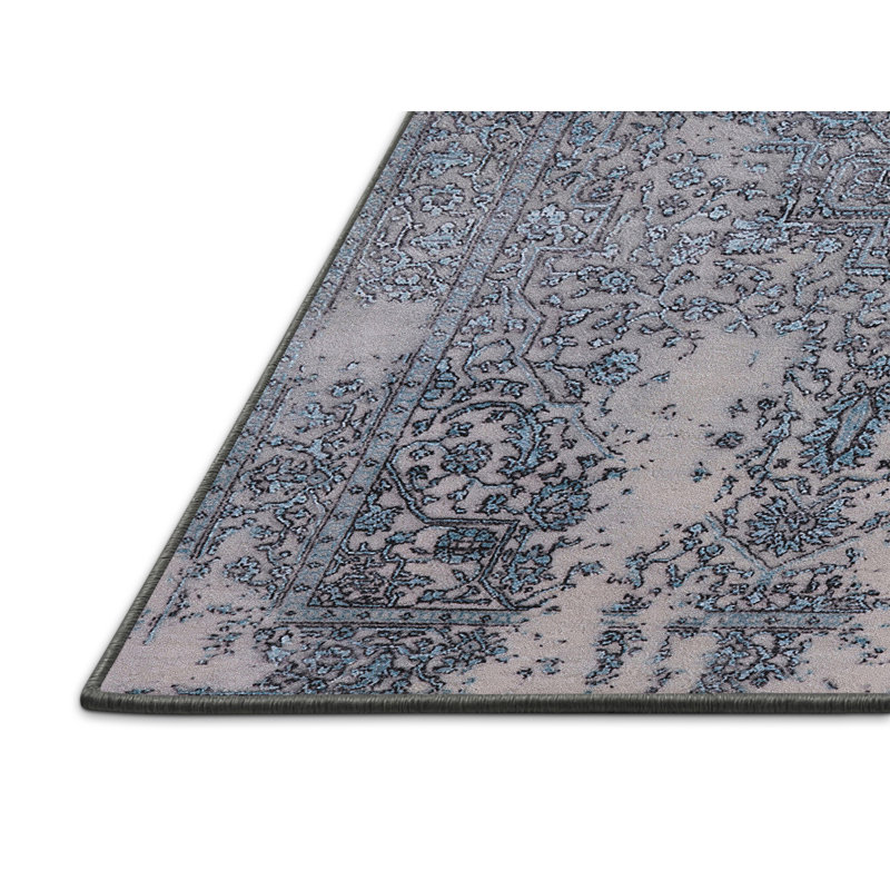 Tapis oriental bleu / gris Shawnna, Rectangle 6 pi x 9 pi