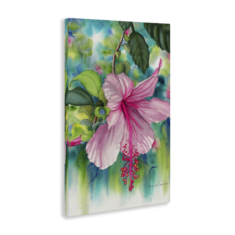 Art mural délicat sur toile d'hibiscus en fleurs, design par Christine Reichow, H 30 po x l 20 po