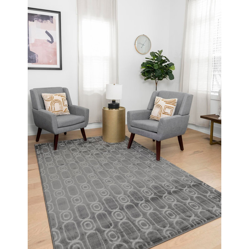 Tapis contemporain gris et argenté Vincente, Rectangle 2 pi x 3 pi 1 po