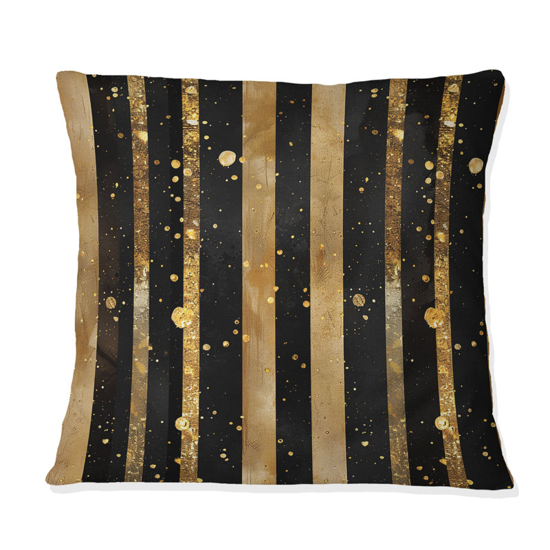 Coussin décoratif Sparkling Stripes - Glam, H 18 po x H 18 po, Noir et or