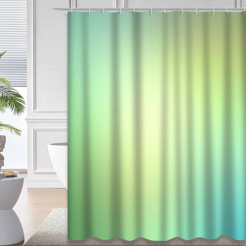 Rideau de douche abstrait vert clair à dégradé bleu avec 12 crochets, L 72 po x l 78 po