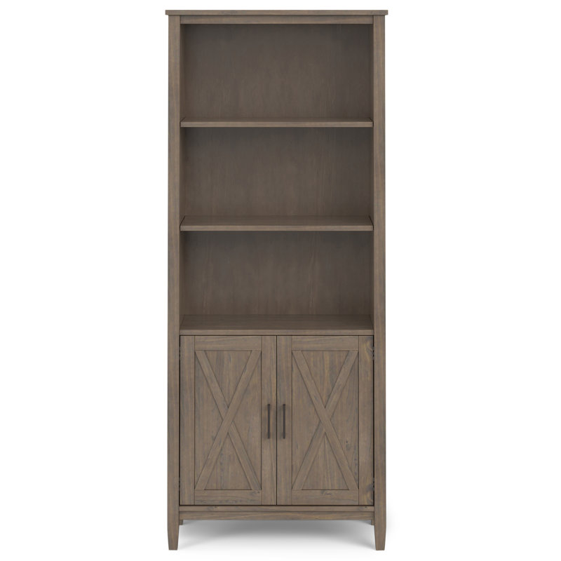 Ela 30"W Solid Wood 3 Shelf Bookcase with Adjustable Shelves and Cabinet with Shaker-Style Doors