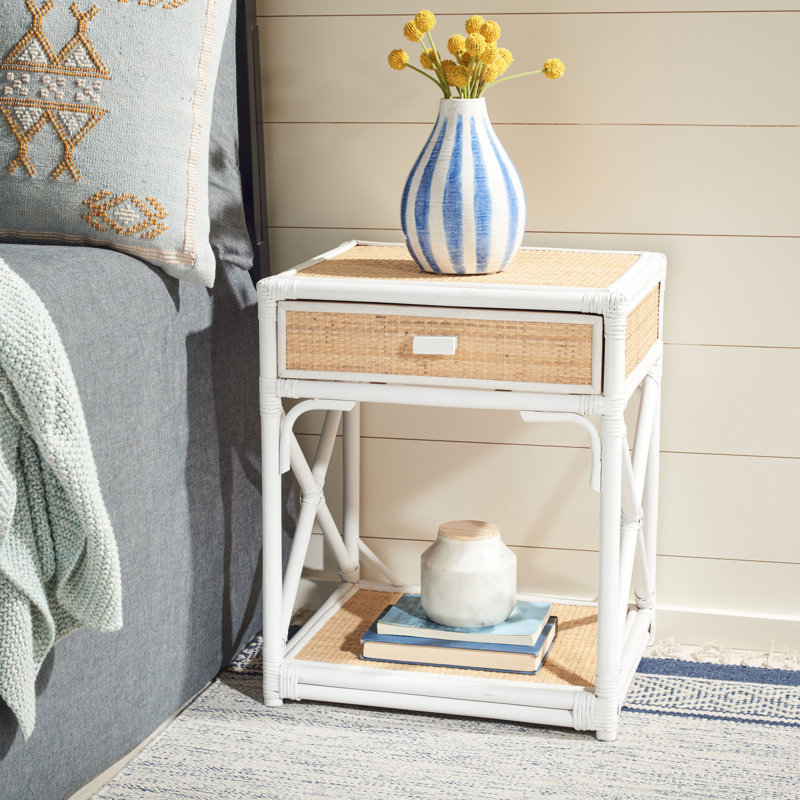 Arvis 18.5'' W Wicker / Rattan Nightstand, White/Natural
