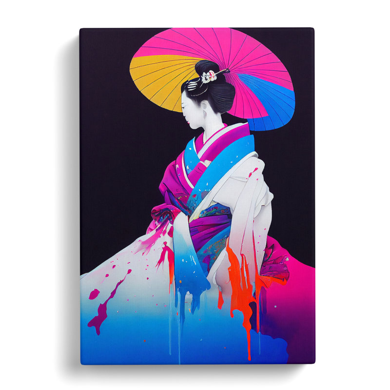 Geisha Paint Splashed No.2 - Wrapped Canvas, 76cm H x 50cm W x 3cm D