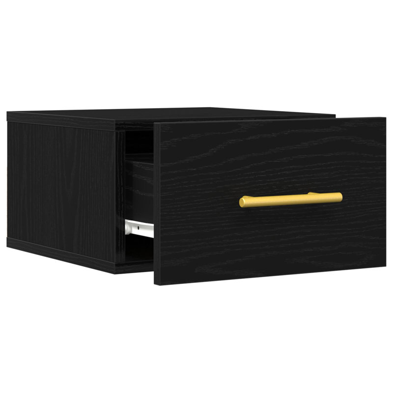 35cm W Manufactured Wood Bedside Table, Black Oak