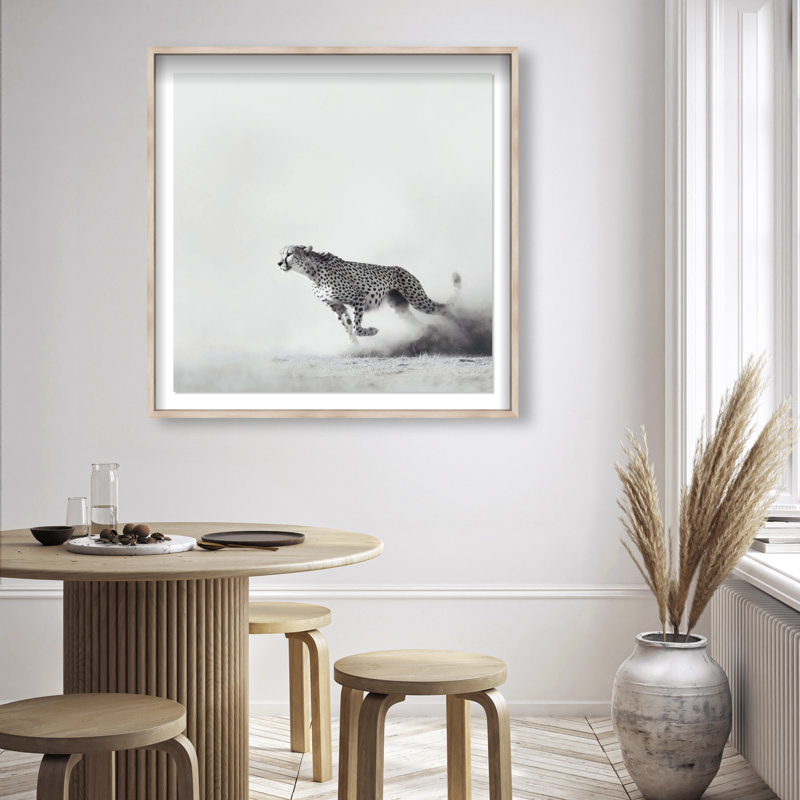 Cheetah Run Print by Oliver Gal, 41.5" H x 41.5" W, Natural Oak Shadowbox
