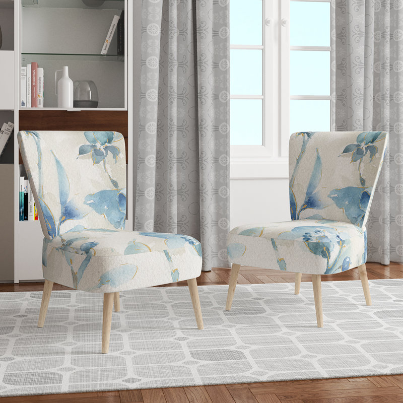 Upholstered Floral Side Chair - Modern floral Accent Chair, Floral White Polyester Blend 6