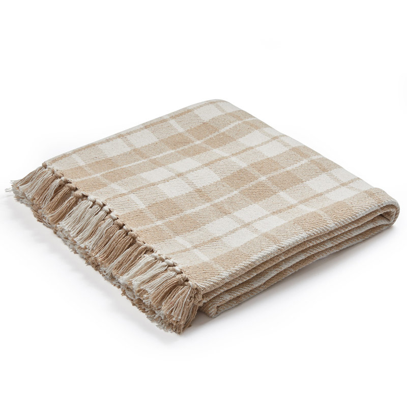 50x60 100% Cotton Striped or Plaid Throw Blanket with Fringe - Ideal for Bed, Sofa or Chair, Plaid, Camel