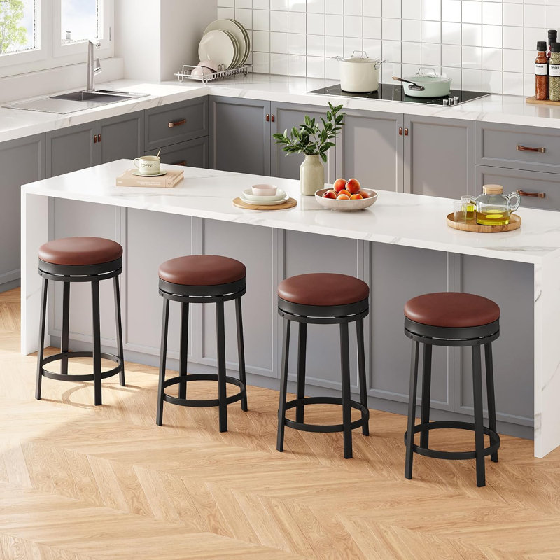 Ensemble de 4 tabourets de bar pivotants à 360 ° à hauteur de comptoir, ensemble de 4 chaises de cuisine rembourrées brunes