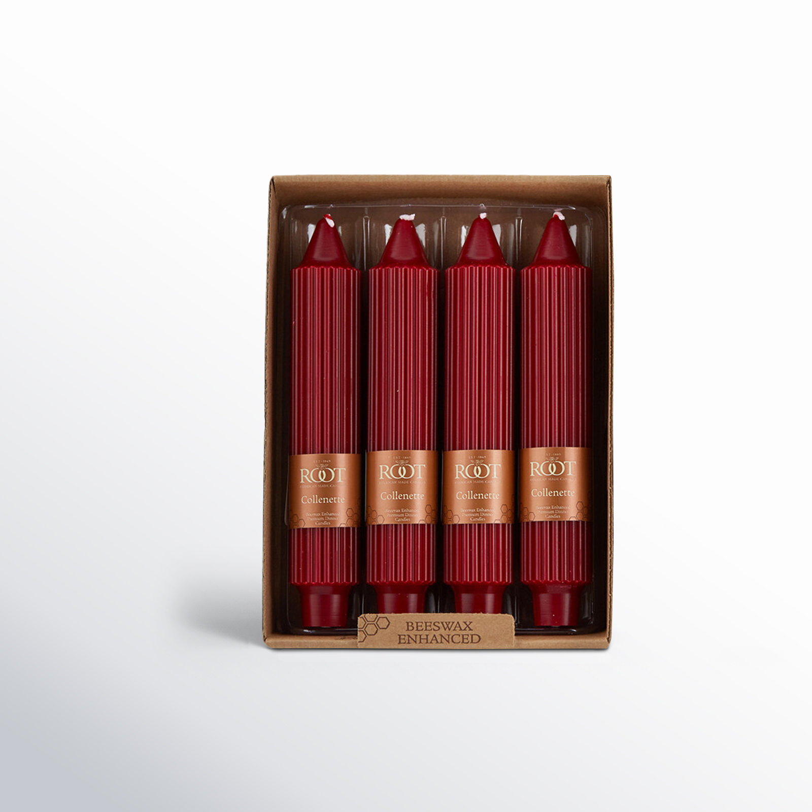 Grecian Collenette Unscented Taper Candle, Garnet, 7" H x 1.25" W x 1.25" D