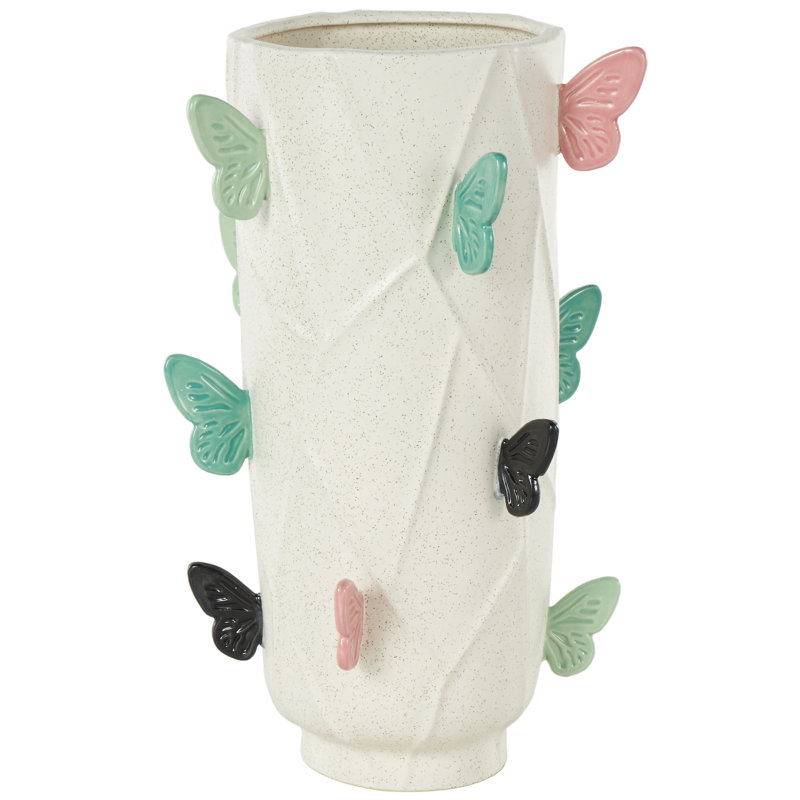 Grand vase décoratif papillon en céramique Cole et gris avec accents multicolores