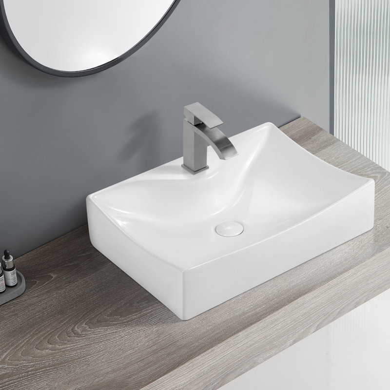 Bothwa Home 5.31"H Ceramic Countertop Sculptural Square Vessel Vanity Sink, Stain Resistant, Scratch Resistant, Leak Resistant, Art Basin