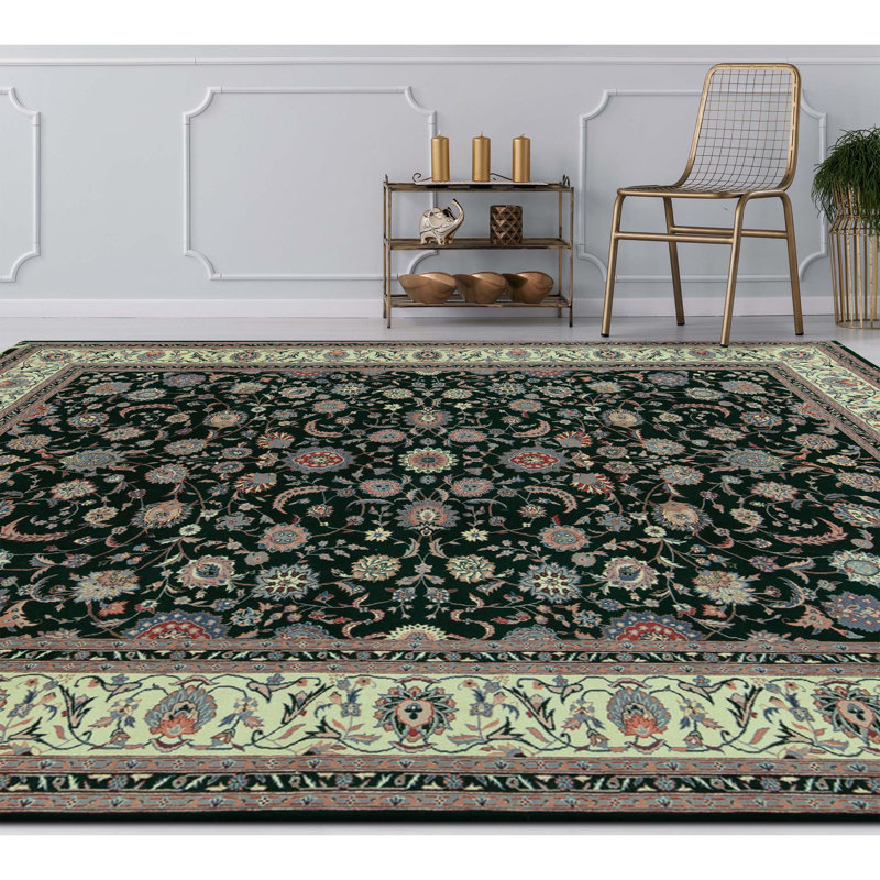 High-Quality Hand-Knotted Black And Cream Area Rug