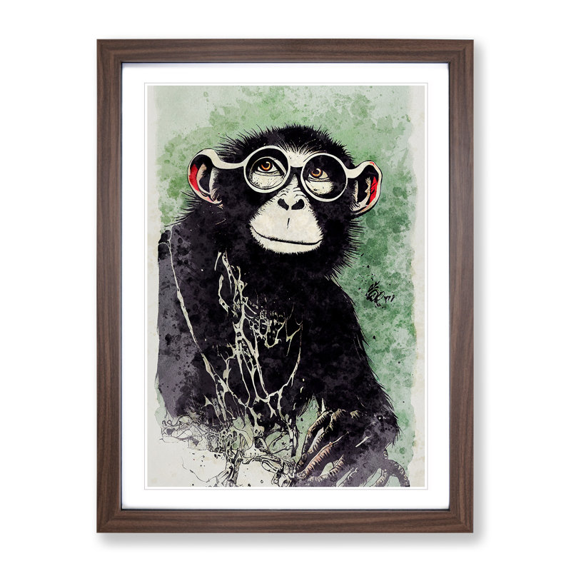 XV1022-5150X Monkey No.2 - Single Picture Frame Painting, 64cm H x 46cm W x 2cm D, Walnut