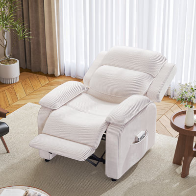 Oversized Electric Recliner Chair with USB Charging Port and Side Pockets, Comfortable Reclining Sofa for Living Room or Bedroom, Dark Beige