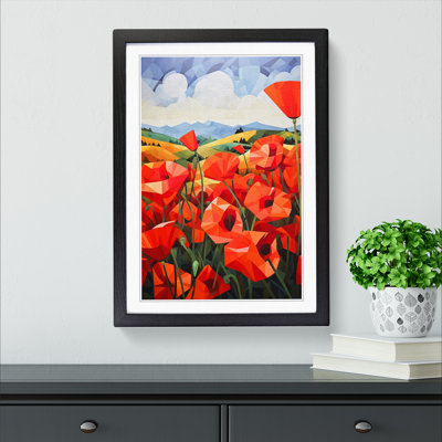 Poppy Field Constructivism - Single Picture Frame Print on Wood