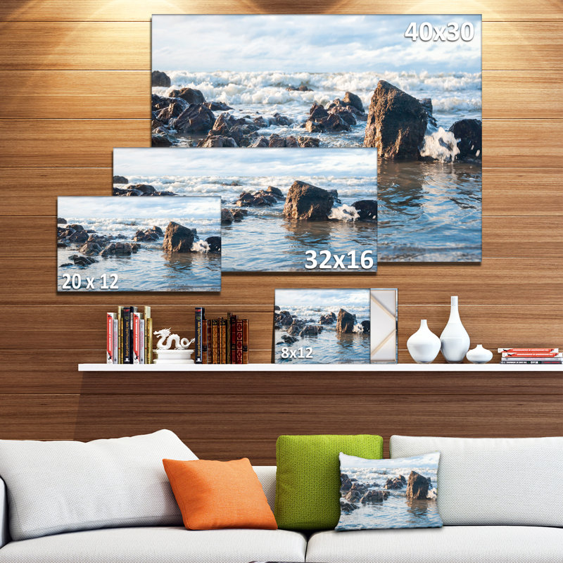 Reproduction de photo sur toile tendue "crème de mer dans un seaside rocky vide rocky", H 16 po x l 32 po x P 1 po