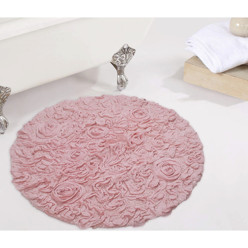 Taki Cotton Round Bath Rug, 30" Round, Pink