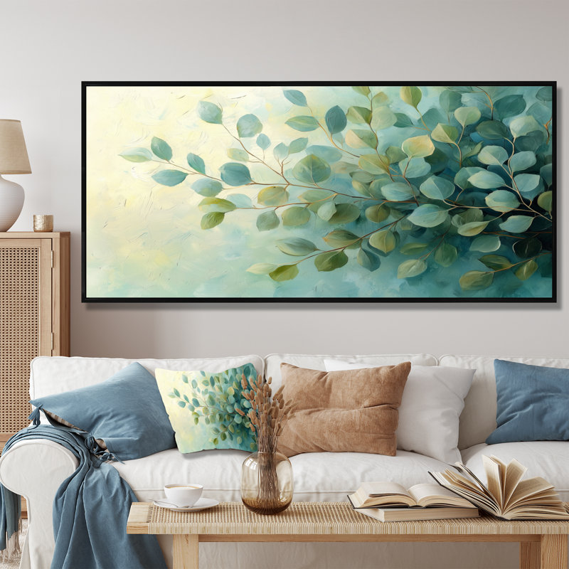 «Eucalyptus Leaves Dance Of The Foliage I», art mural pour salon, H 28 po x l 60 po, Impression encadrée flottante, Noir
