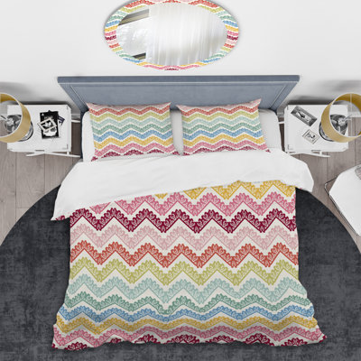 Pink/Green/Blue Microfiber - midcentury Duvet Cover Set