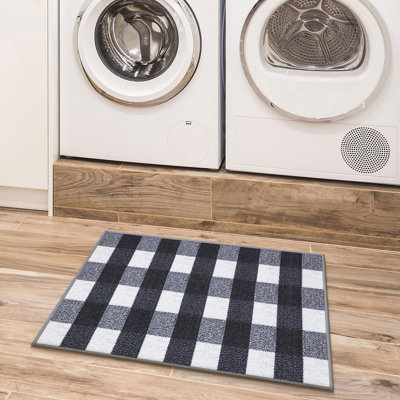 Non-Slip Checkered Plaid Area Rug For Living Room, Hallway Runner, Entryway Rug, Black/Gray/White