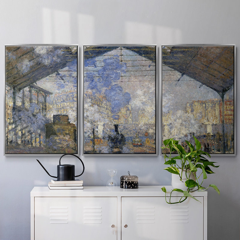 Monet - Toile encadrée multi-pièces - 546MONETC, Argent, H 36 po x l 75 po x P 2 po