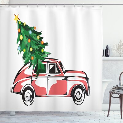 Christmas Retro Classic Car Single Shower Curtain -  Ambesonne, sc_24126