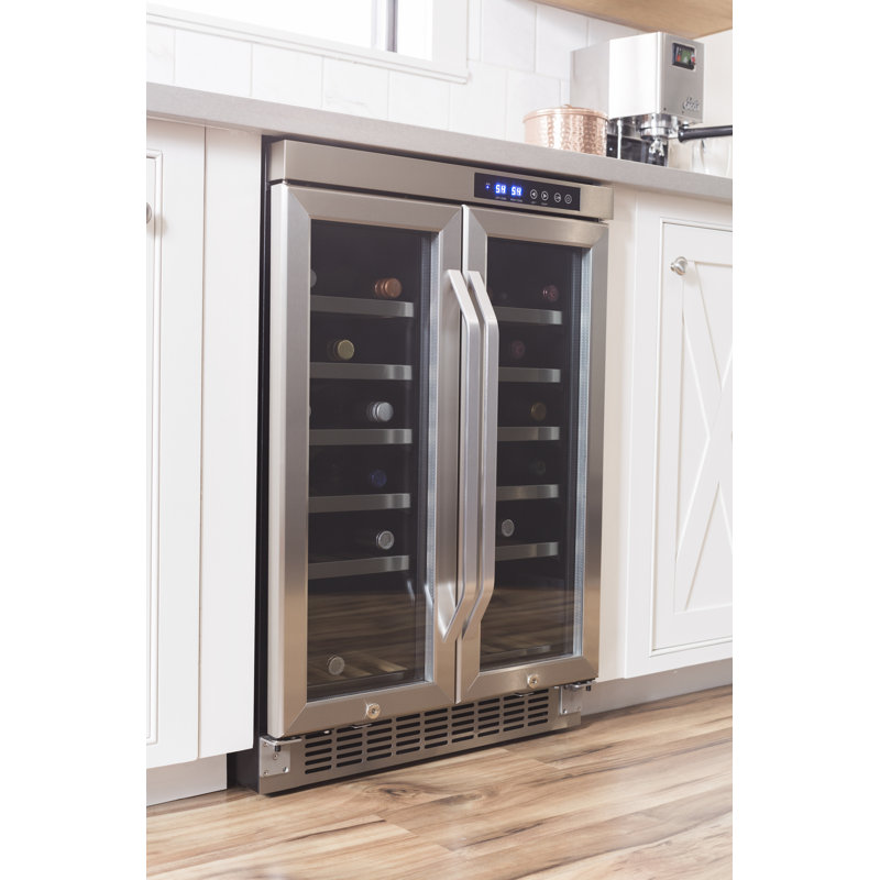 EdgeStar 24 Inch Wide 36 Bottle Built-In Wine Cooler with Dual Cooling Zones and French Doors