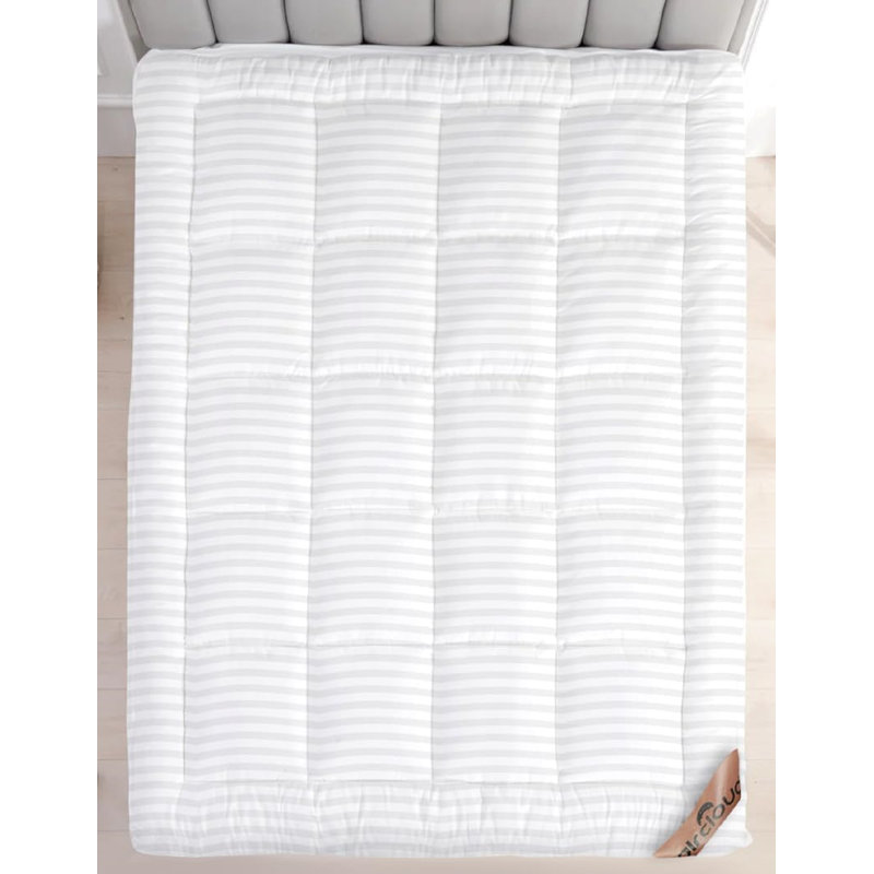 Premium 4inch Thick Mattress Topper Fluffy Microfibre Filling Breathable Polyester Cover Hypoallergenic 10cm Soft Comfort Bed Pad for Better Sleep