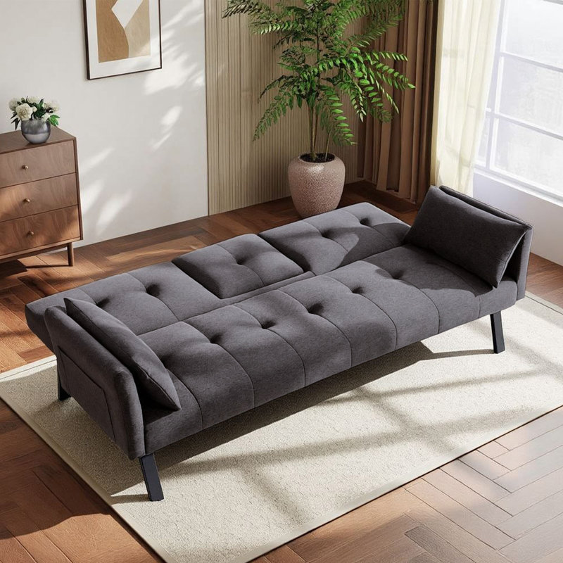 70" Multi-functional Sleeper Sofa Cotton And Linen Sofa Bed  , Dark Gray
